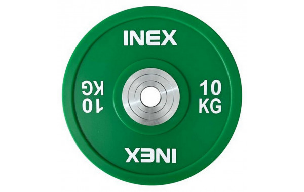 Олимпийский диск в уретане 10кг Inex PU Bumper Plate TF-P2100-10 зеленый\белый 600_380
