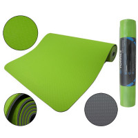 Коврик для йоги Torres Comfort4 YL10074, TPE 4 мм, нескользящее покрытие, зелено-серый