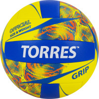 Мяч волейбольный Torres Grip Y V32185, р.5, синт.кожа (ТПУ), маш. сшивка, бут.камера,желто-синий