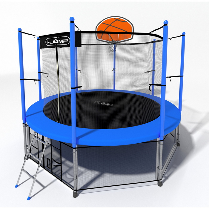 Батут i-Jump Classic Basket 14FT 427 см с нижней сетью и лестницей синий 700_700