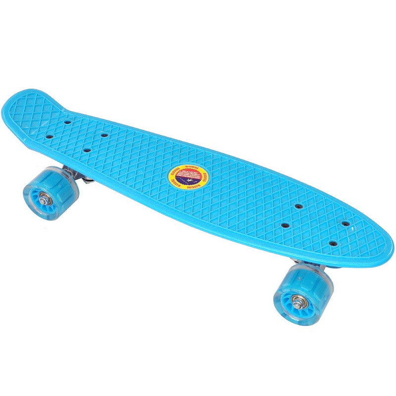 Скейтборд пластиковый 56x15cm, со свет. колесами Sportex E33092 голубой (SK500) 800_800