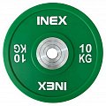 Олимпийский диск в уретане 10кг Inex PU Bumper Plate TF-P2100-10 зеленый\белый 120_120
